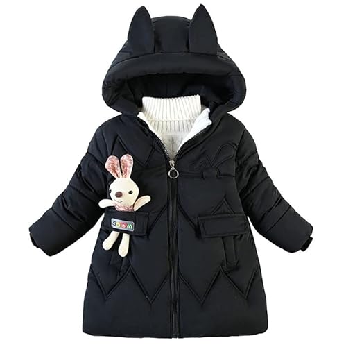 ALUCIC Baby Mädchen Winterjacke Fleece Warmer Herbst Winter Mäntel Kapuzemantel Baumwollmantel (Swcharz, 116-122) von ALUCIC