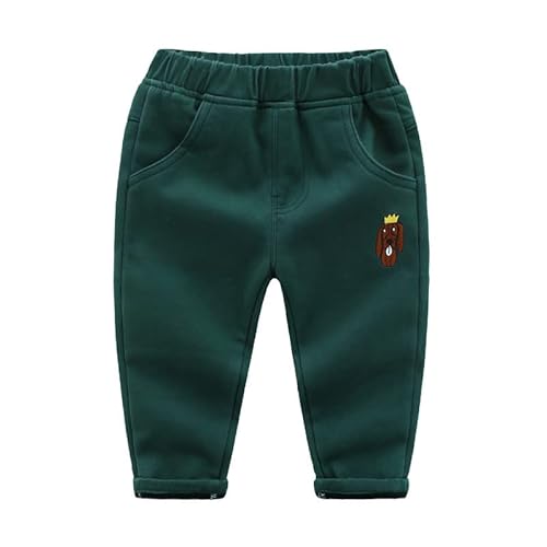 ALUCIC Kinder Jungen Lange Fleece Hosen Baumwolle Herbst Winter Warme Jogginghose Baby Mädchen Pants Sweathose Sporthose(Dunkelgrün, 92/98) von ALUCIC