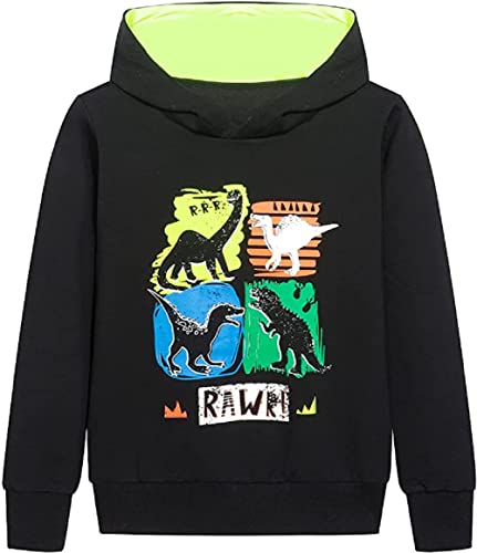 ALUCIC Kinder Kapuzenpullover Hoodie Mädchen Jungen Niedlich Dinosaurier Pullover Sweatshirt Schwarz 134-140 von ALUCIC