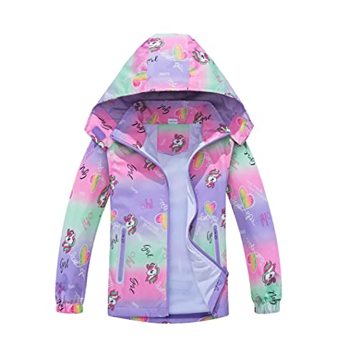 ALUCIC Kinder Mädchen Jacke Übergangsjacke Regenjacke Atmungsaktiv Winddicht Wanderjacke Herbst Frühling Outdoorjacke mit Kapuze (Lila, 100cm) von ALUCIC