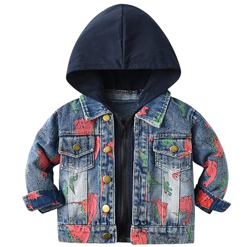 ALUCIC Kinder Mädchen Jungen Jeansjacke Übergangjacke Mantel Baby Langarm Süß Dinosaurier Denim Tops Kleidung Frühling Herbst Casual Outwear Schwarz 146/152 von ALUCIC