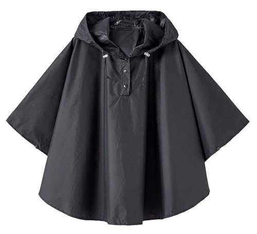 ALUCIC Kinder Mädchen Regenponcho Wasserdicht Regenjacke Regenmantel mit Kapuze (Schwarz, XL) von ALUCIC