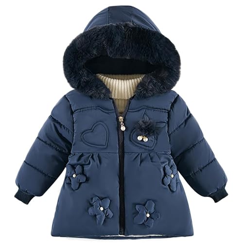 ALUCIC Mädchen Baby Winterjacke Fleece Warmer Herbst Winter Mäntel Kapuzemantel Baumwollmantel (Dunkelblau, 104-110) von ALUCIC