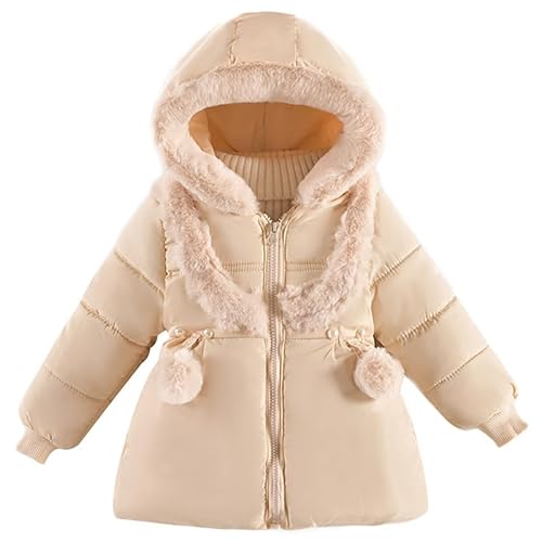 ALUCIC Mädchen Baby Winterjacke Steppjacke Kinder Fleece Warmer Herbst Winter Mäntel Kapuzemantel Baumwollmantel (Beige, 86-92) von ALUCIC