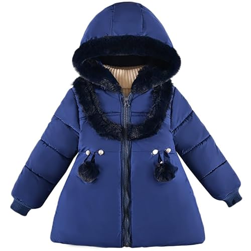 ALUCIC Mädchen Baby Winterjacke Steppjacke Kinder Fleece Warmer Herbst Winter Mäntel Kapuzemantel Baumwollmantel (Dunkelblau, 86-92) von ALUCIC