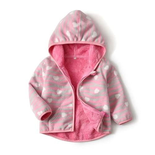 ALUCIC Mädchen Fleecefütterung Polar Fleecejacken Warm Herbst Winter Mäntel Kinder Oberbekleidung Reißverschluss Jacke mit Kapuze (Rot, 104/110) von ALUCIC