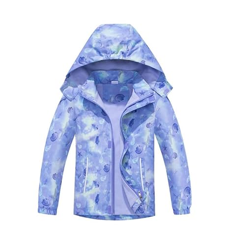 ALUCIC Mädchen Kinder Wasserdicht Jacke Übergangsjacke Warm Fleecefütterung Atmungsaktiv Winddicht Wanderjacke Outdoorjacke Kapuzejacke 134-140 von ALUCIC