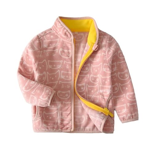 ALUCIC Mädchen Polar Fleecejacken Mäntel Kinder Oberbekleidung Reißverschluss Jacke für Frühling Herbst mit Cartoon-Bilder (Rosa, 128) von ALUCIC