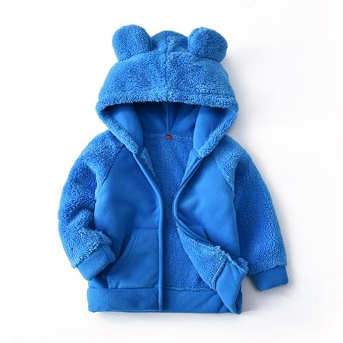 Baby Jungen Mädchen Fleecejacken mit Kapuze Kinder Mäntel Oberbekleidung Reißverschluss Jacke für Frühling Herbst Blau 122/128 von ALUCIC