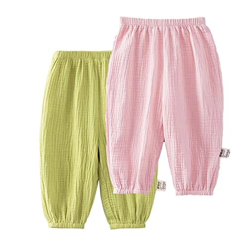 Baby leichte Lange Hose Anti-Moskito Bloomers Baumwolle Klimahose Jungen Mädchen Sommerhose 2er Pack(Grün-Rosa, 74-80) von ALUCIC