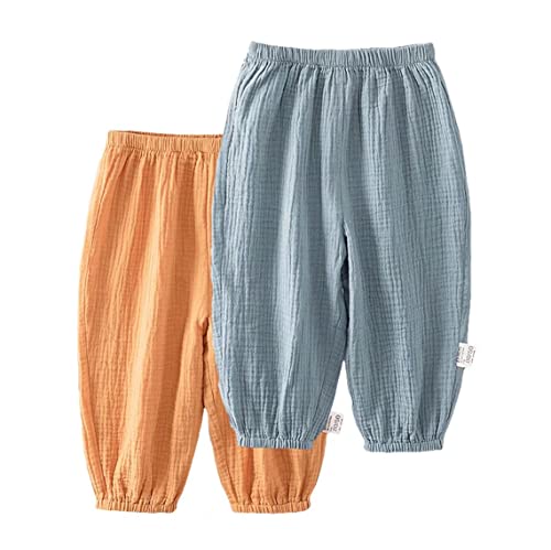 Baby leichte Lange Hose Anti-Moskito Bloomers Baumwolle Klimahose Jungen Mädchen Sommerhose 2er Pack(Orange-Grau, 104-110) von ALUCIC