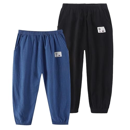 Baby leichte Lange Hose Anti-Moskito Bloomers Baumwolle Pumphose Haremshose Jungen Mädchen Sommerhose 2er Pack(DunkelblauSchwarz, 110-116) von ALUCIC