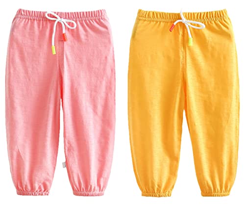 Baby leichte Lange Hose Anti-Moskito Bloomers Baumwolle Pumphose Haremshose Jungen Mädchen Sommerhose 2er Pack (104-110, Rosa-Gelb 2) von ALUCIC