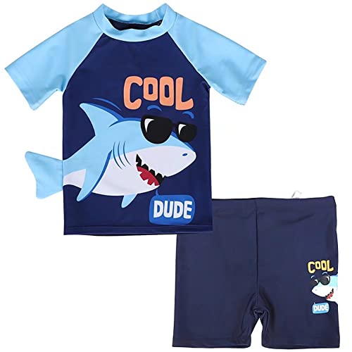 Jungen Kinder Badeanzug Bademode Baby Zweiteiliger Kurzarm UV-Schutz Niedlich Geteilter Sonnenschutz Bade-Set T-Shirt Badeshorts (hai, 104-110) von ALUCIC