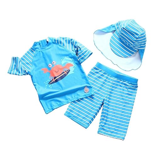 Kinder Jungen Baby Bademode Badeanzug Langarm UV-Schutz Krabbe Bade-Set T-Shirt Badeshorts Schwimmkleidung Surfanzug mit Badekappe 104/110 von ALUCIC