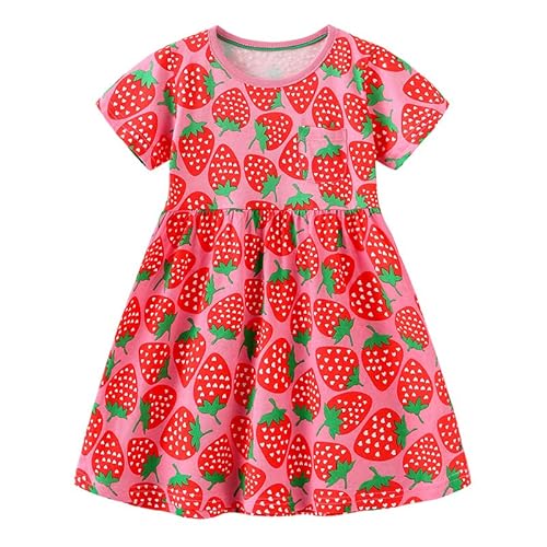 Mädchen Baby Prinzessin Kleider Sommerkleid Kleinkind Niedlich Erdbeere Kurzarm T-Shirt Kleid Baumwollkleid Festzug Kleid 7 Jahre von ALUCIC