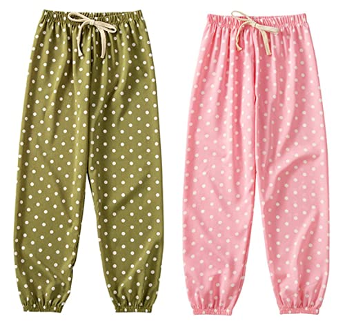 Mädchen leichte Lange Hose Anti-Moskito Bloomers Baby Pumphose Haremshose Sommerhose 2er Pack(Grün-Rosa, 146) von ALUCIC