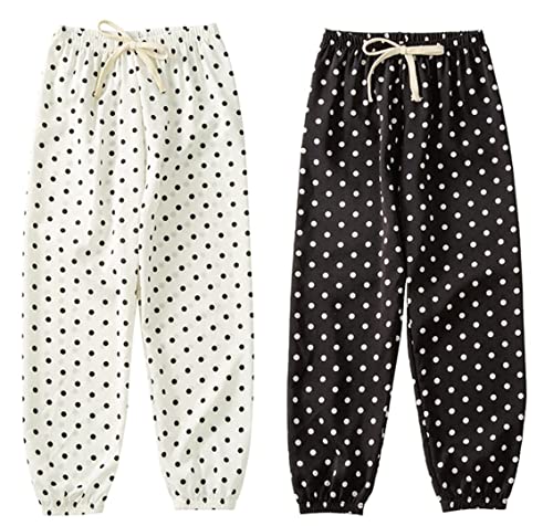 Mädchen leichte Lange Hose Anti-Moskito Bloomers Baby Pumphose Haremshose Sommerhose 2er Pack(Schwarz-Weiß, 146) von ALUCIC