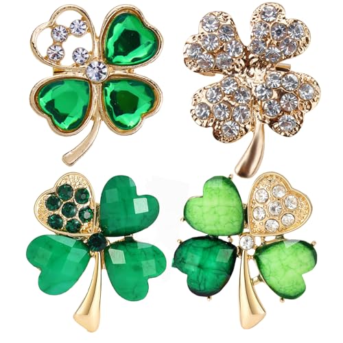 Vierblättriges Kleeblatt Brosche Grüne Strassbrosche Legierungs-Kristall-Schal-Clip, Kristallbrosche Weihnachtsbrosche Brosche Symbol des Glücks für Frauen, Mädchen, Hochzeit, Party von ALUYF