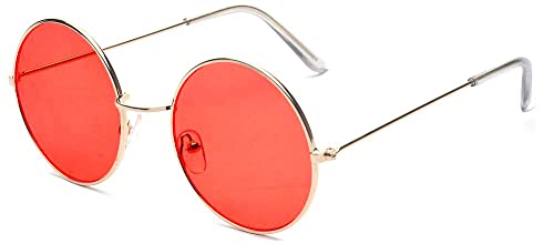 ALWAYSUV Runde kleine flache Sonnenbrille Retro Circle Vintage Metal Hippie-Brille Red von ALWAYSUV