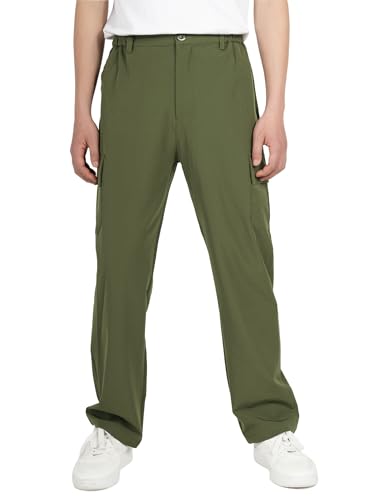 ALXHUTE Jungen Cargohose Kinder Wasserdicht Hosen Elastische Taille Outdoorhose Freizeithose Cargo Hose Armeegrün 164-170 Größe 170 von ALXHUTE