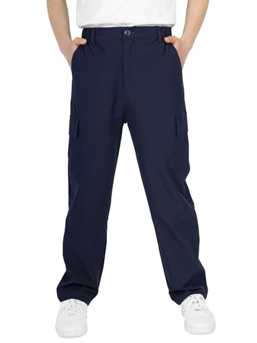 ALXHUTE Jungen Cargohose Kinder Wasserdicht Hosen Elastische Taille Outdoorhose Freizeithose Cargo Hose Dunkelblau 140-146 Größe 140 von ALXHUTE