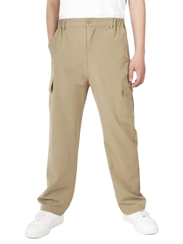 ALXHUTE Jungen Cargohose Kinder Wasserdicht Hosen Elastische Taille Outdoorhose Freizeithose Cargo Hose Khaki 152-158 Größe 160 von ALXHUTE
