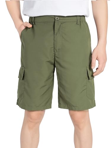 ALXHUTE Jungen Leicht Kurze Hose Kinder Cargo Shorts Schnelltrocknend Kurze Cargohose Jungs Sommer Bermuda Armeegrün 146-152 Größe 150 von ALXHUTE
