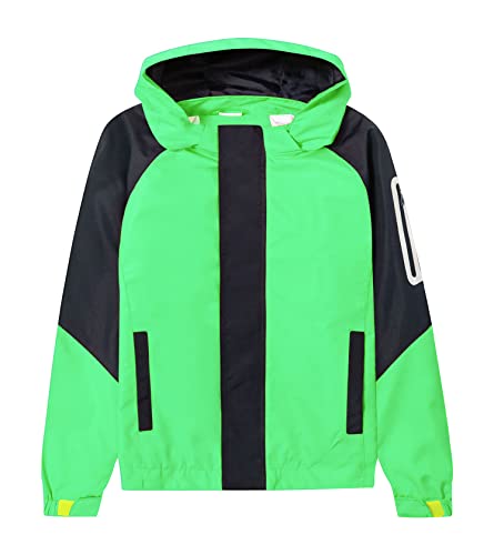 ALXHUTE Kinder Regenjacke Jungen Mädchen Jacke Frühling Übergangsjacke Wasserdicht Windjacke mit Abnehmbarer Kapuze Hellgrün DE: 128-134 (Herstellergröße 130) von ALXHUTE