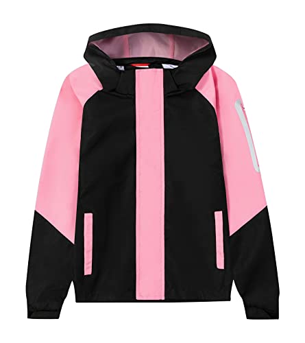 ALXHUTE Kinder Regenjacke Jungen Mädchen Jacke Frühling Übergangsjacke Wasserdicht Windjacke mit abnehmbarer Kapuze Schwarz Rosa DE: 110-116 (Herstellergröße 110) von ALXHUTE