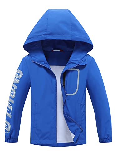 ALXHUTE Kinder Regenjacke Wassersäule Jungen Mädchen Übergangsjacke Frühling Jacke Funktionsjacke mit Kapuze Blau DE: 122-128 (Herstellergröße 120) von ALXHUTE