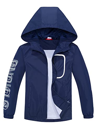 ALXHUTE Kinder Regenjacke Wassersäule Jungen Mädchen Übergangsjacke Frühling Jacke Funktionsjacke mit Kapuze Dunkelblau DE: 122-128 (Herstellergröße 120) von ALXHUTE