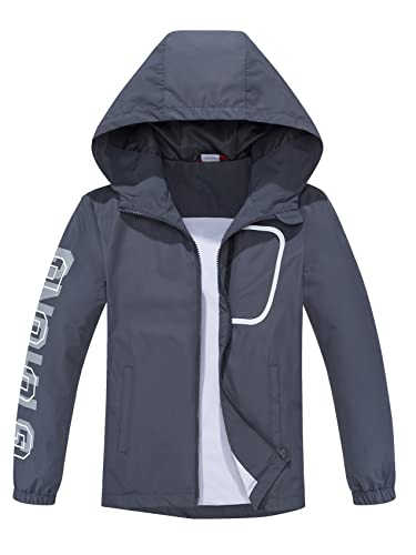 ALXHUTE Kinder Regenjacke Wassersäule Jungen Mädchen Übergangsjacke Frühling Jacke Funktionsjacke mit Kapuze Grau DE: 110-116 (Herstellergröße 110) von ALXHUTE
