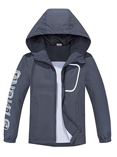 ALXHUTE Kinder Regenjacke Wassersäule Jungen Mädchen Übergangsjacke Frühling Jacke Funktionsjacke mit Kapuze Grau DE: 158-164 (Herstellergröße 160) von ALXHUTE