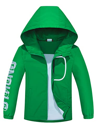 ALXHUTE Kinder Regenjacke Wassersäule Jungen Mädchen Übergangsjacke Frühling Jacke Funktionsjacke mit Kapuze Grün DE: 110-116 (Herstellergröße 110) von ALXHUTE