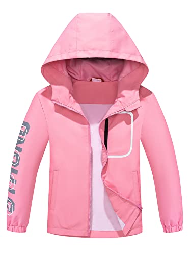 ALXHUTE Kinder Regenjacke Wassersäule Jungen Mädchen Übergangsjacke Frühling Jacke Funktionsjacke mit Kapuze Rosa DE: 110-116 (Herstellergröße 110) von ALXHUTE