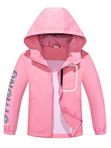 ALXHUTE Kinder Regenjacke Wassersäule Jungen Mädchen Übergangsjacke Frühling Jacke Funktionsjacke mit Kapuze Rosa DE: 128-134 (Herstellergröße 130) von ALXHUTE