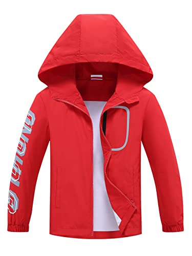 ALXHUTE Kinder Regenjacke Wassersäule Jungen Mädchen Übergangsjacke Frühling Jacke Funktionsjacke mit Kapuze Rot DE: 128-134 (Herstellergröße 130) von ALXHUTE