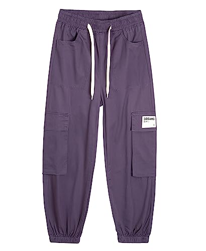 ALXHUTE Mädchen Cargo Jogger Hose Kinder Cargohose mit Gummizug Dunkelviolett DE: 164-170 (Herstellergröße 170) von ALXHUTE