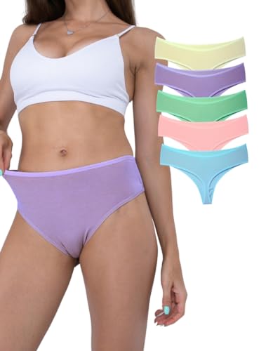 ALYA UNDERWEAR Damen-Tanga aus Baumwolle mit hoher Taille, Baumwoll-Tangas, atmungsaktive, Bequeme und Dehnbare Höschen für Frauen (5er-Pack, Multicolor-P15) von ALYA UNDERWEAR