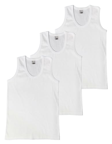 ALYA UNDERWEAR Jungen-Unterhemden aus geripptem 100% Baumwolle, ovaler Kragen, Tank Top 3er-Pack (T05, 13–14 Jahre) von ALYA UNDERWEAR