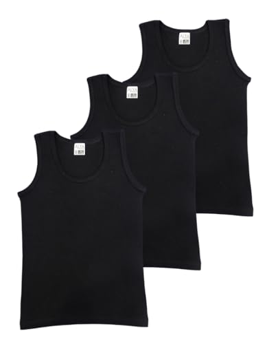 ALYA UNDERWEAR Jungen-Unterhemden aus geripptem 100% Baumwolle, ovaler Kragen, Tank Top 3er-Pack (T06, 5–6 Jahre) von ALYA UNDERWEAR