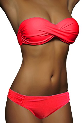 ALZORA Bandeau Twist Push Up Bikini Set Damen Pushup Top und Hose Badeanzug, F822 (XS, Modell-06) von ALZORA