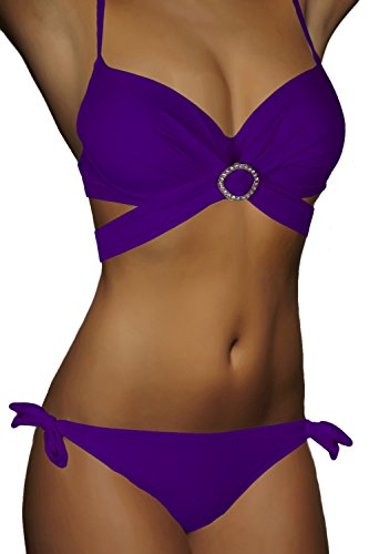 ALZORA Bandeau Twist Push Up Bikini Set Damen Pushup Top und Hose Badeanzug, F829 (XS, Modell-3) von ALZORA