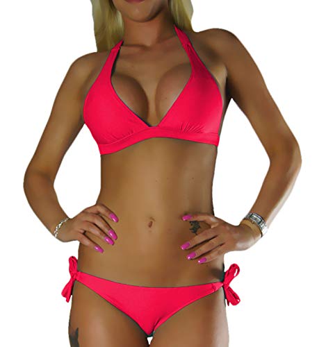 ALZORA Neckholder Damen Bikini Push Up Set Top und Hose Auswahl Farben, 10345 (L, Koralle) von ALZORA