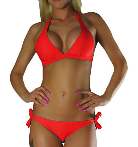 ALZORA Neckholder Damen Bikini Push Up Set Top und Hose Auswahl Farben, 10345 (L, Rot) von ALZORA