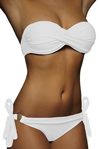 ALZORA Push Up Bandeau Bikini Set Damen Ringe Pushup Badeanzug Auswahl, 10227 (M, Weiß) von ALZORA