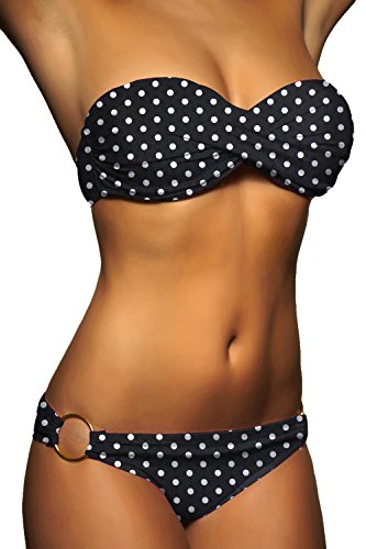 ALZORA Push Up Bandeau Twist Bikini Set Damen Pushup Badeanzug VIELE Bunte Farben und Größen Top + Hose Set, 50001 (L, A12) von ALZORA