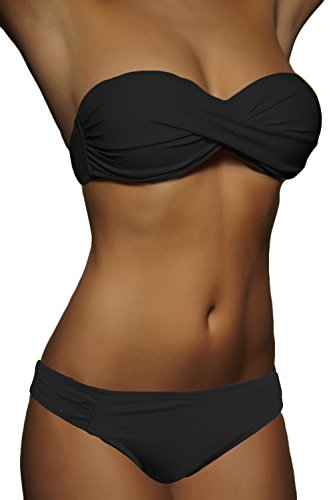 ALZORA Push Up Bandeau Twist Bikini Set Damen Pushup Badeanzug VIELE Bunte Farben und Größen Top + Hose Set, 50001 (XS, A4) von ALZORA