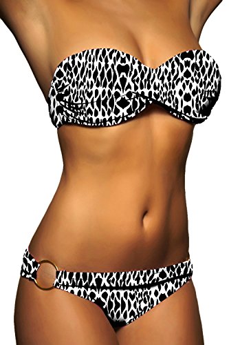 ALZORA Push Up Bandeau Twist Bikini Set Damen Pushup Badeanzug VIELE Bunte Farben und Größen Top + Hose Set, 50001 (M, A8) von ALZORA